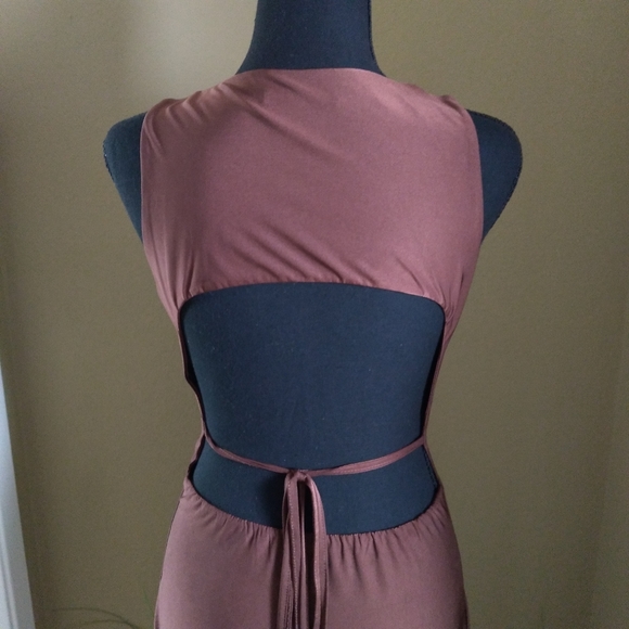 SOLD SHEIN Women's Brown Cut Out Tie Back Side Slit Dress-Size Medium - Picture 5 of 9